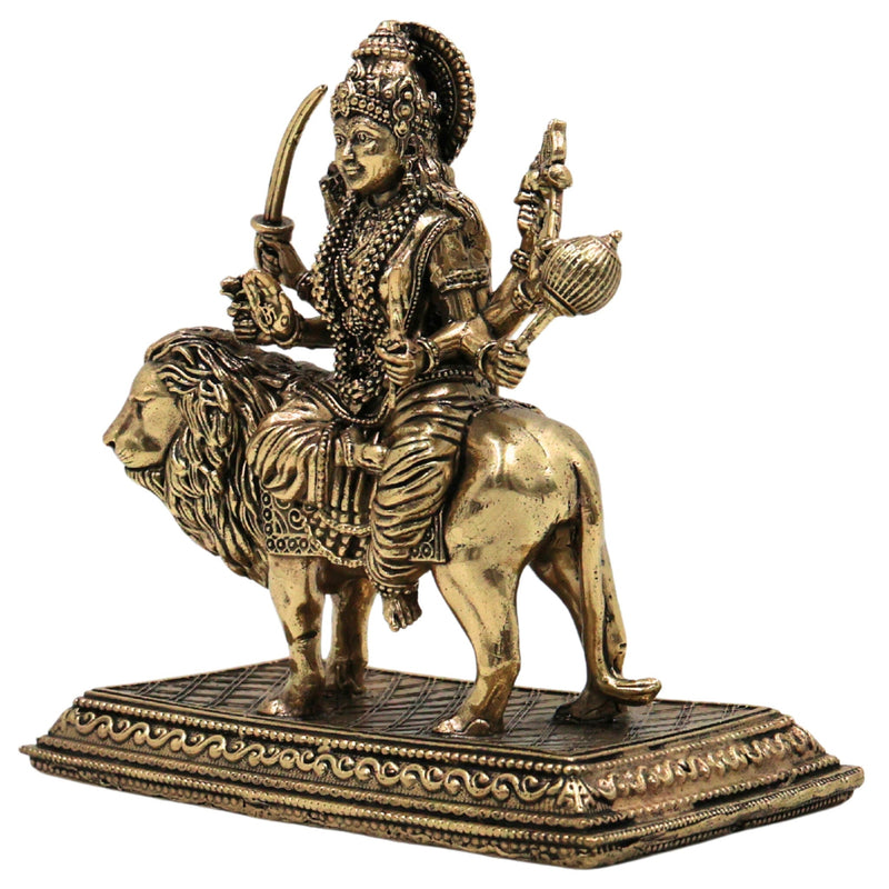 Brass Durga Idol | Handcrafted Goddess Durga Sculpture for Puja & Home Décor, Gold, 4.5 Inch, 1 Piece