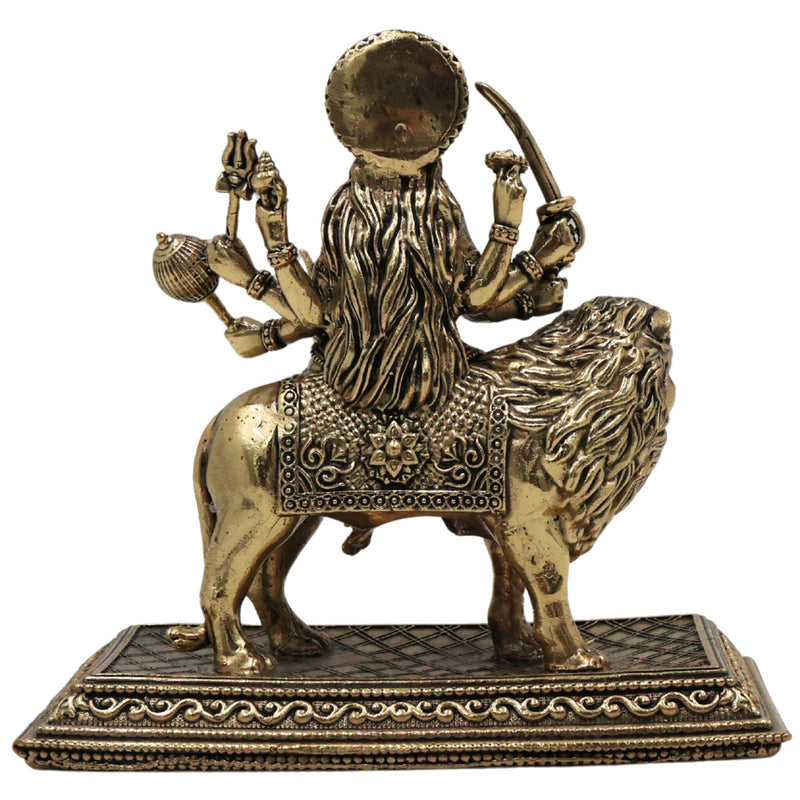 Brass Durga Idol | Handcrafted Goddess Durga Sculpture for Puja & Home Décor, Gold, 4.5 Inch, 1 Piece