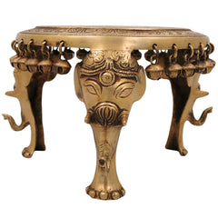 Brass Elephant Chowki, Gaja Chowki, Handmade Aathi Chowki Pooja & Spiritual Home Deco, Gold, 6.5 Inch, 1 Piece