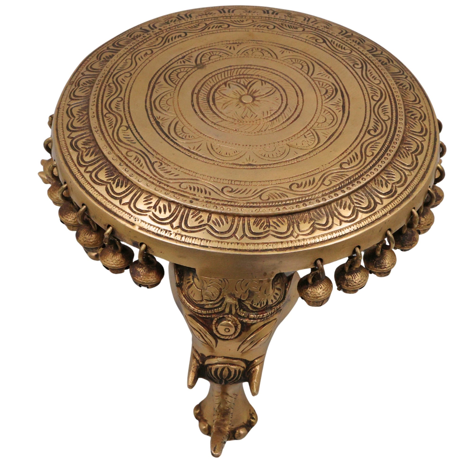 Brass Elephant Chowki, Gaja Chowki, Handmade Aathi Chowki Pooja & Spiritual Home Deco, Gold, 6.5 Inch, 1 Piece