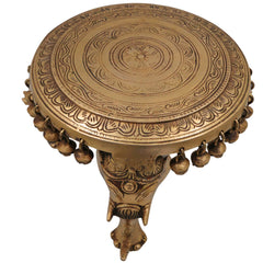 Brass Elephant Chowki, Gaja Chowki, Handmade Aathi Chowki Pooja & Spiritual Home Deco, Gold, 6.5 Inch, 1 Piece