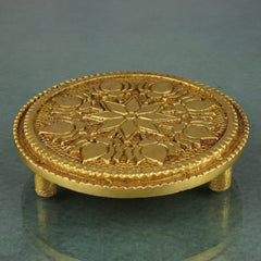 Brass Chowki, Handmade Pooja Chowki, Spiritual Bajot Home & Temple Decor, Gold, 3 Inch, 1 Piece