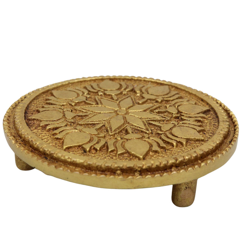 Brass Chowki, Handmade Pooja Chowki, Spiritual Bajot Home & Temple Decor, Gold, 3 Inch, 1 Piece
