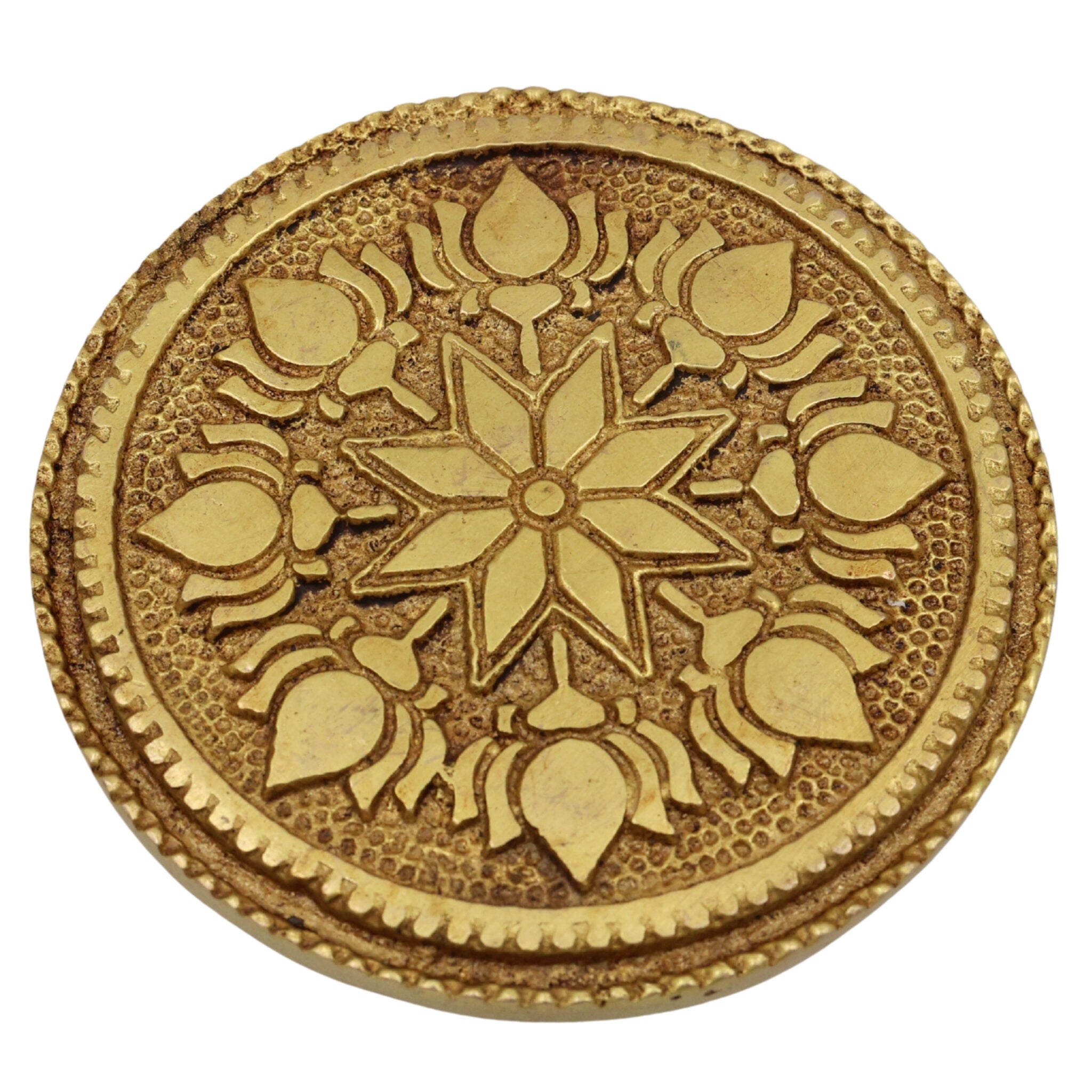 Brass Chowki, Handmade Pooja Chowki, Spiritual Bajot Home & Temple Decor, Gold, 3 Inch, 1 Piece