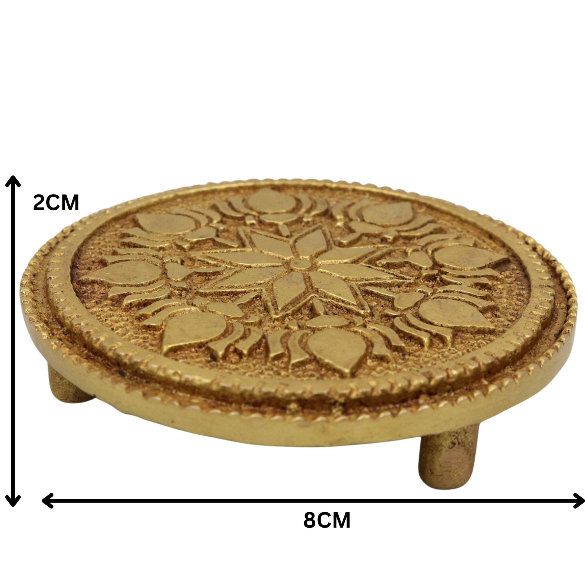 Brass Chowki, Handmade Pooja Chowki, Spiritual Bajot Home & Temple Decor, Gold, 3 Inch, 1 Piece