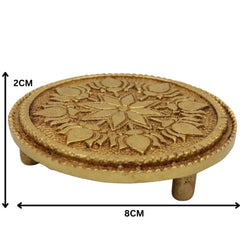 Brass Chowki, Handmade Pooja Chowki, Spiritual Bajot Home & Temple Decor, Gold, 3 Inch, 1 Piece