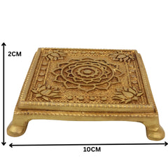 Brass Chowki, Handmade Pooja Platform, Spiritual Bajot Temple & Home Decor, Gold, 4 Inch, 1 Piece