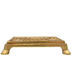 Brass Chowki, Handmade Pooja Platform, Spiritual Bajot Temple & Home Decor, Gold, 4 Inch, 1 Piece