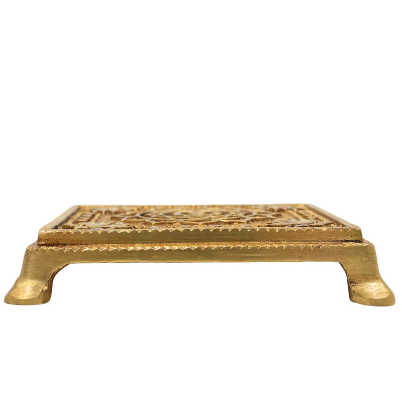 Brass Chowki, Handmade Pooja Platform, Spiritual Bajot Temple & Home Decor, Gold, 4 Inch, 1 Piece