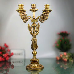 Brass Candle Holder Stand | Antique Deepam Stand & Decorative Lamp for Temple, Home & Festive Decor, Gold, 19.5 Inch, 1 Piece