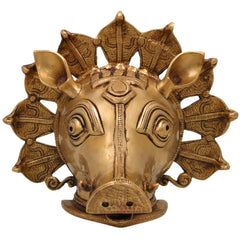Brass Varaha Face Idol | Lord Vishnu Varaha Avatar Wall Hanging Sculpture for Temple & Home Decor, Gold, 9.5 Inch, 1 Piece