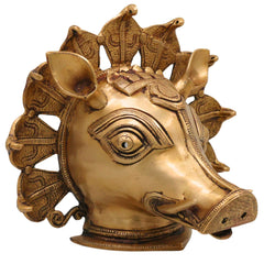 Brass Varaha Face Idol | Lord Vishnu Varaha Avatar Wall Hanging Sculpture for Temple & Home Decor, Gold, 9.5 Inch, 1 Piece