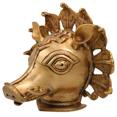 Brass Varaha Face Idol | Lord Vishnu Varaha Avatar Wall Hanging Sculpture for Temple & Home Decor, Gold, 9.5 Inch, 1 Piece