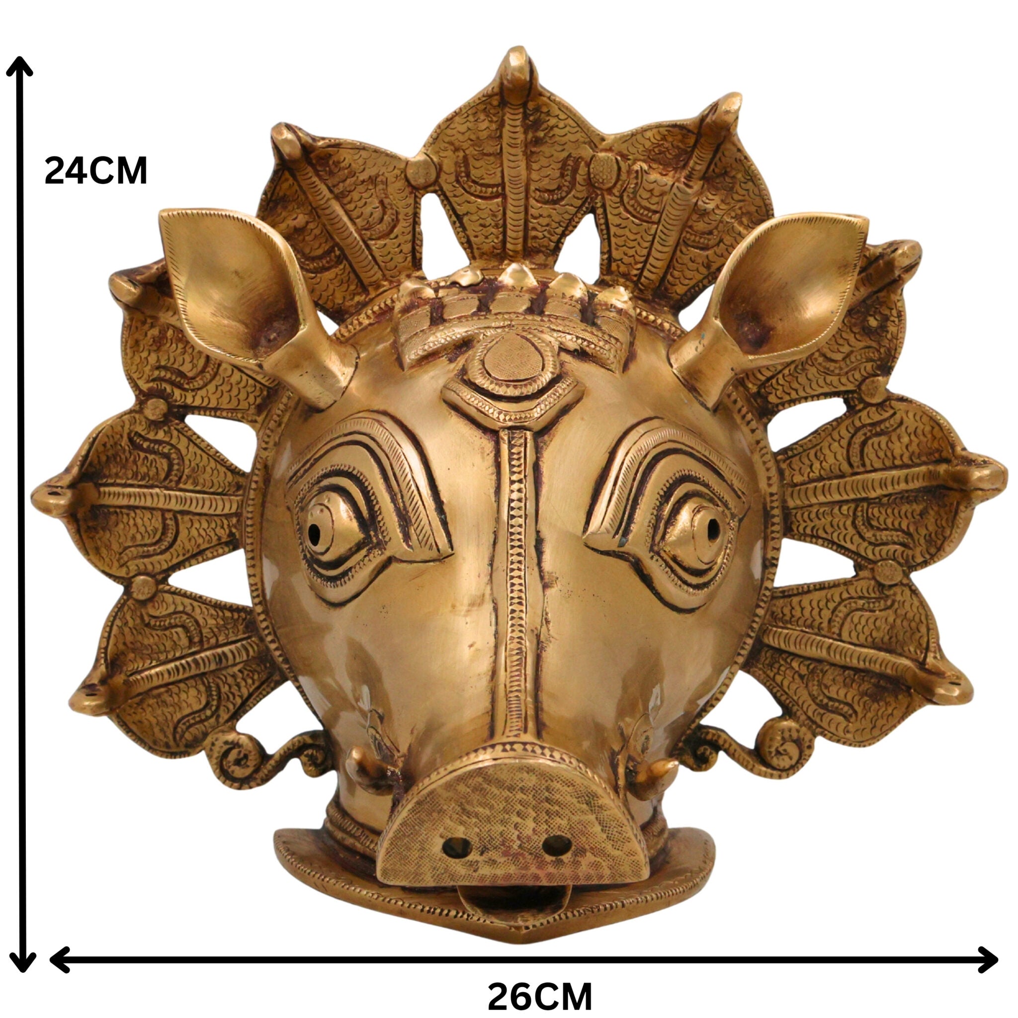 Brass Varaha Face Idol | Lord Vishnu Varaha Avatar Wall Hanging Sculpture for Temple & Home Decor, Gold, 9.5 Inch, 1 Piece
