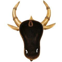 Brass Nandi Bull Face Idol | Handmade Vrishabha Wall Hanging Basava Head Sculpture for Temple & Home Decor, Gold, 17 Inch, 1 Piece