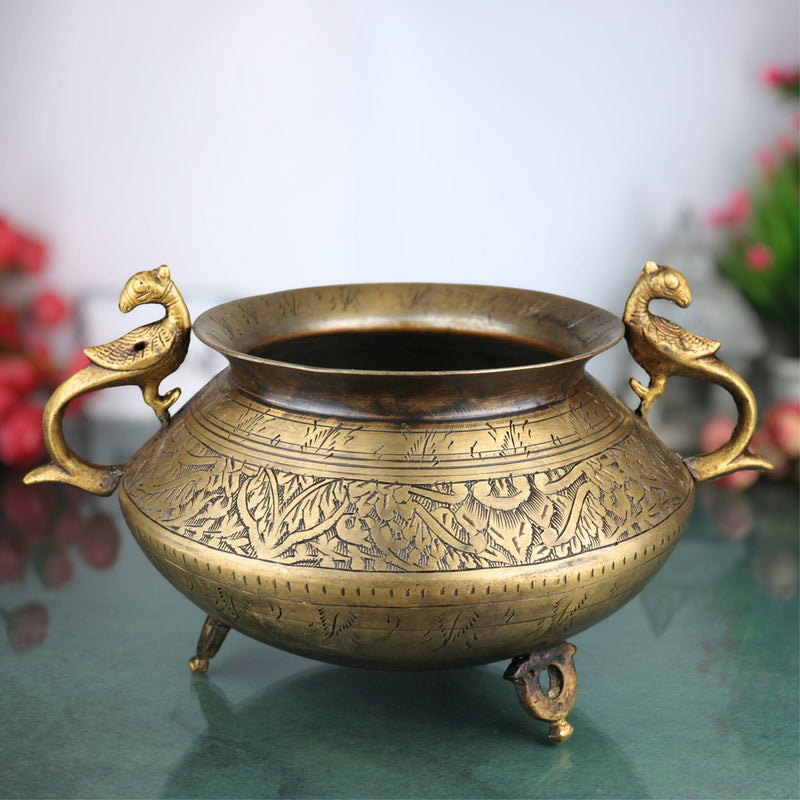 Brass Pot | Handcrafted Brass Planter, Temple & Home Decor, Gold, 6 Inch, 1 Piece