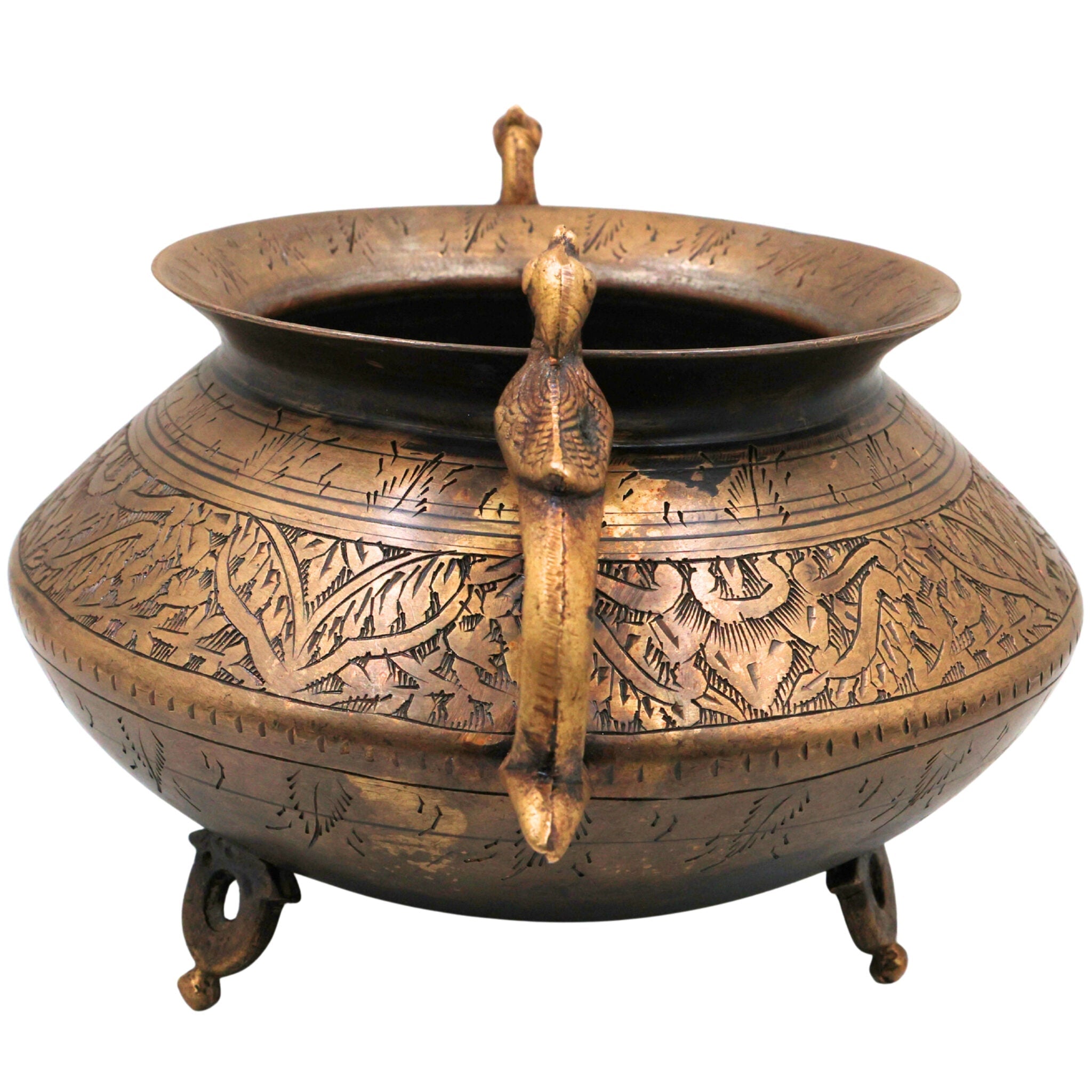 Brass Pot | Handcrafted Brass Planter, Temple & Home Decor, Gold, 6 Inch, 1 Piece