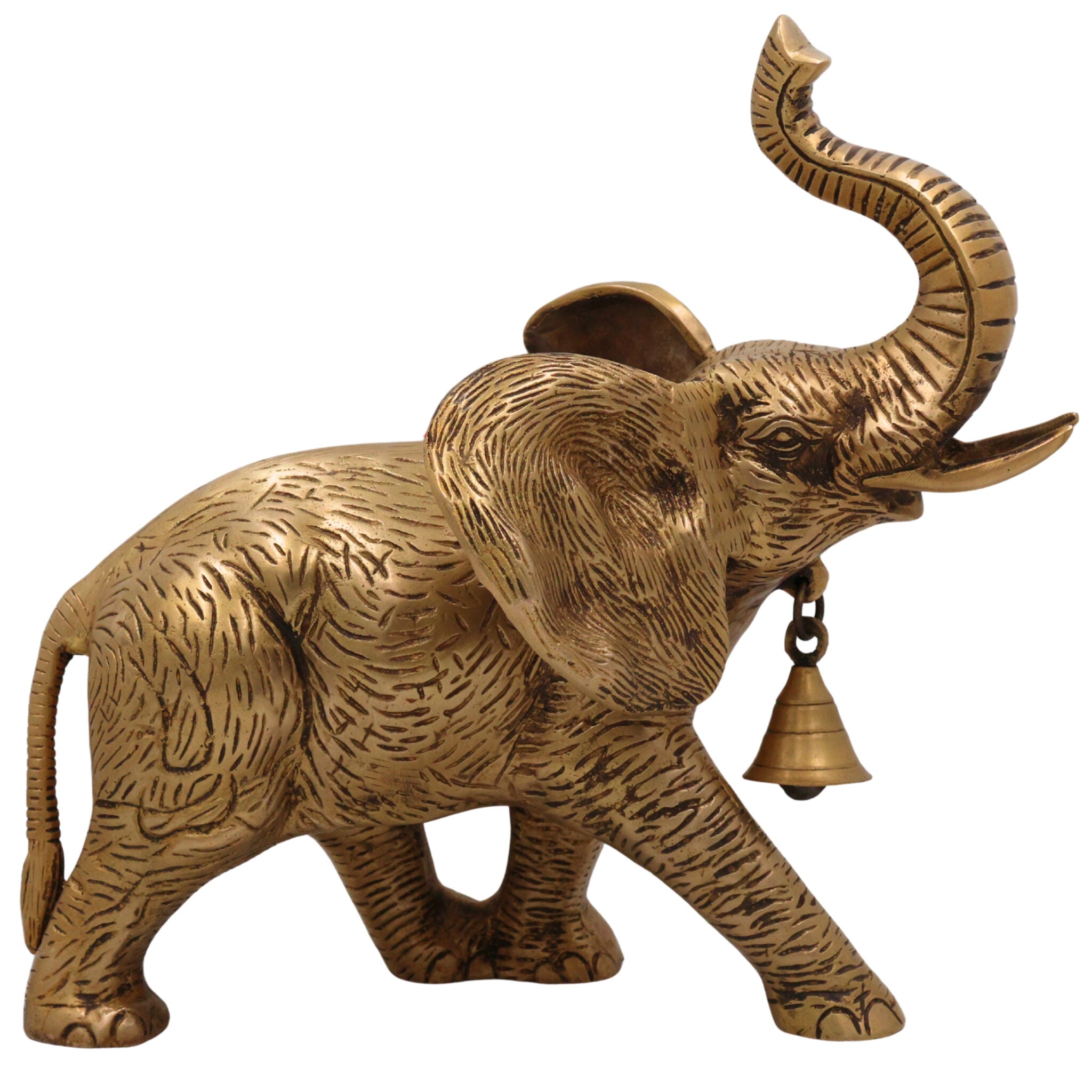 Brass Elephant Idol | Handmade Aane,Hathi Spiritual Sculpture | Home & Temple Decor, Gold, 11 Inch, 1 Piece