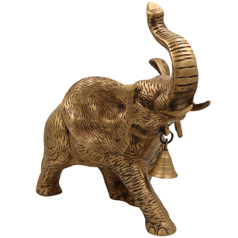 Brass Elephant Idol | Handmade Aane,Hathi Spiritual Sculpture | Home & Temple Decor, Gold, 11 Inch, 1 Piece