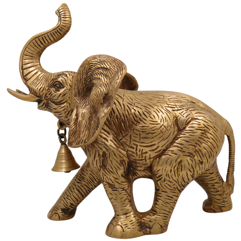 Brass Elephant Idol | Handmade Aane,Hathi Spiritual Sculpture | Home & Temple Decor, Gold, 11 Inch, 1 Piece