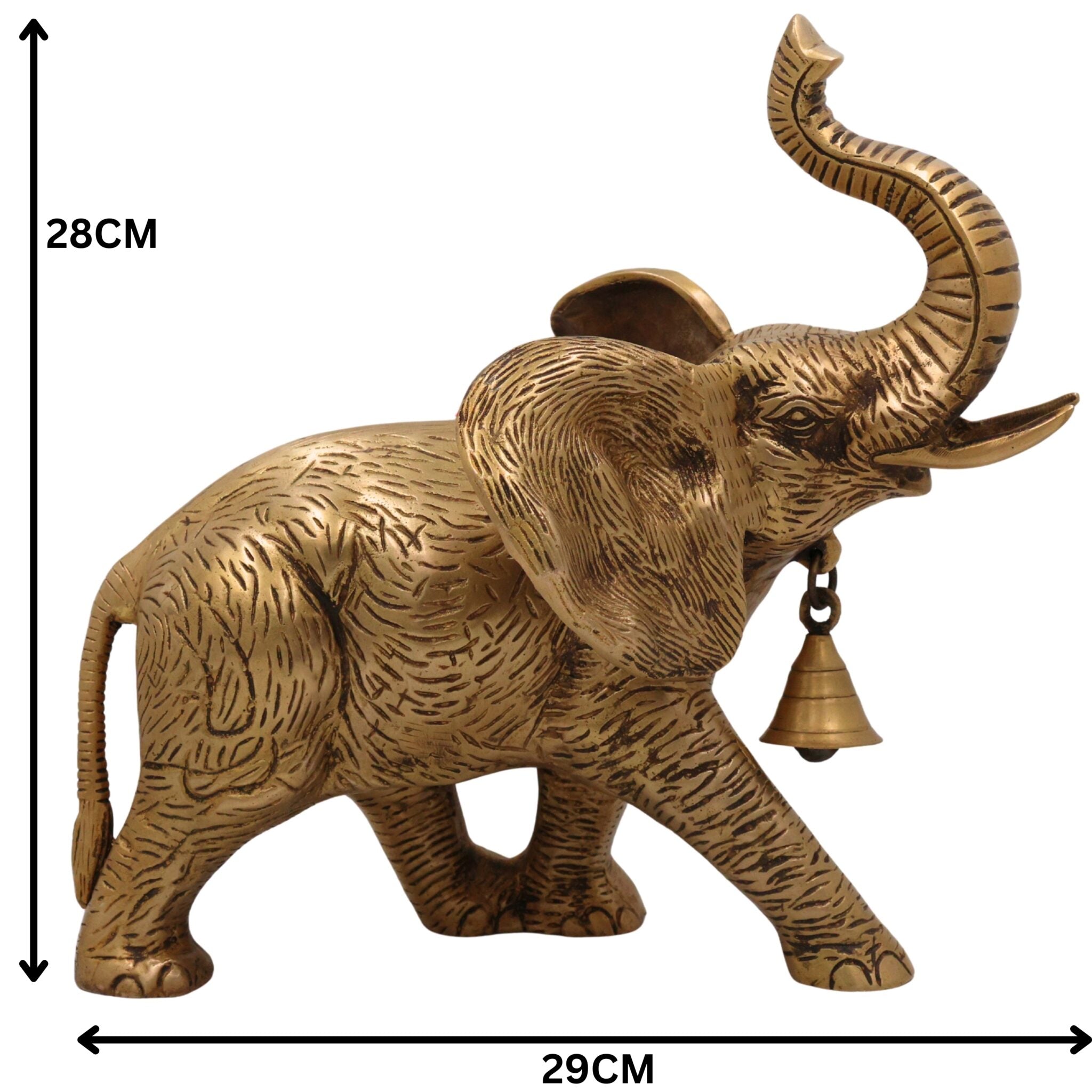 Brass Elephant Idol | Handmade Aane,Hathi Spiritual Sculpture | Home & Temple Decor, Gold, 11 Inch, 1 Piece