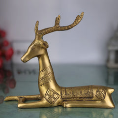 Brass Deer Idol | Handmade Spiritual Sculpture | Home & Temple Decor, Gold, 8.5 Inch, 1 Piece