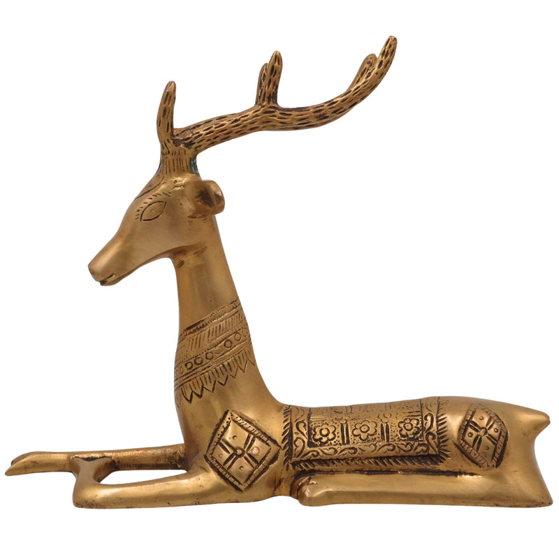 Brass Deer Idol | Handmade Spiritual Sculpture | Home & Temple Decor, Gold, 8.5 Inch, 1 Piece