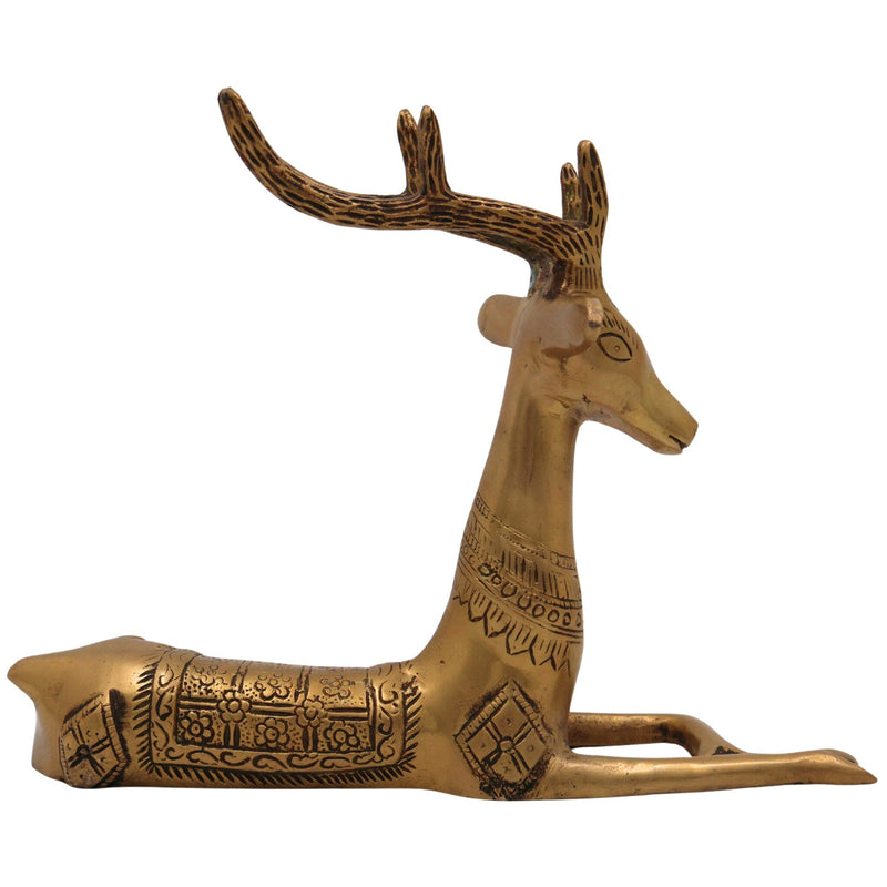 Brass Deer Idol | Handmade Spiritual Sculpture | Home & Temple Decor, Gold, 8.5 Inch, 1 Piece