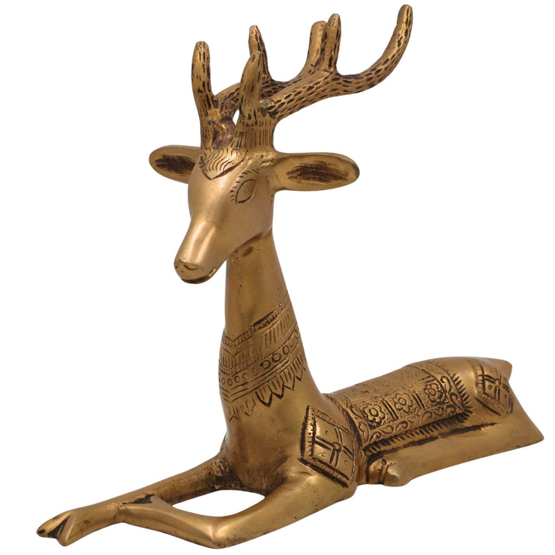 Brass Deer Idol | Handmade Spiritual Sculpture | Home & Temple Decor, Gold, 8.5 Inch, 1 Piece