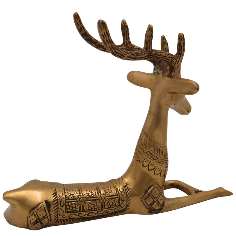 Brass Deer Idol | Handmade Spiritual Sculpture | Home & Temple Decor, Gold, 8.5 Inch, 1 Piece