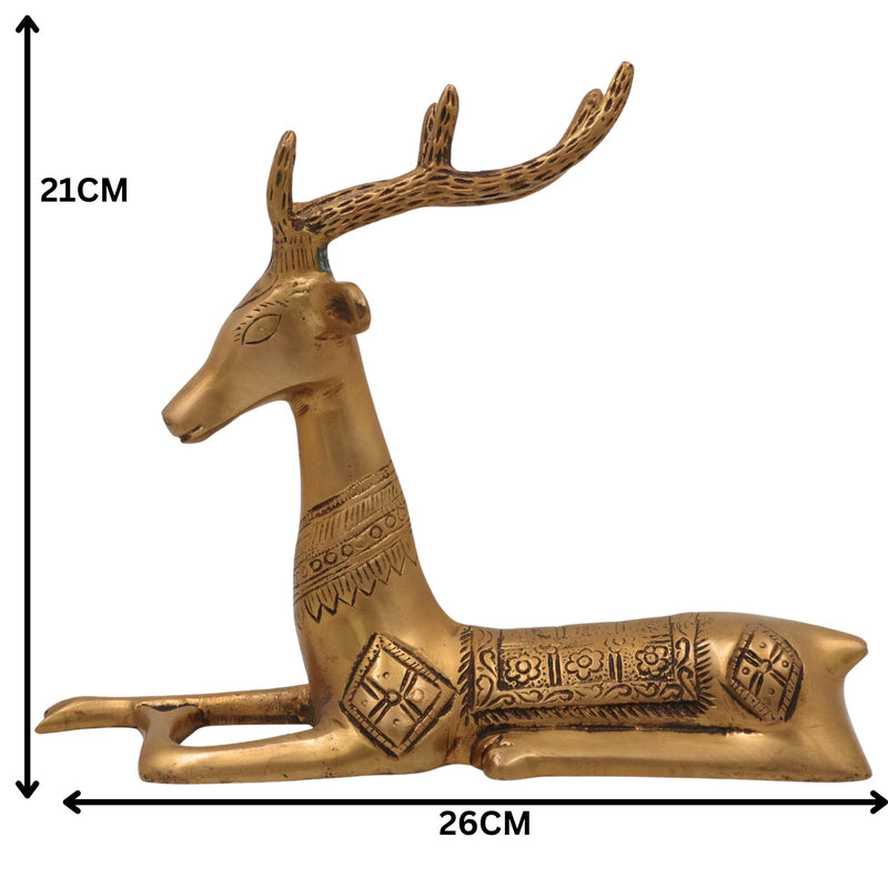 Brass Deer Idol | Handmade Spiritual Sculpture | Home & Temple Decor, Gold, 8.5 Inch, 1 Piece