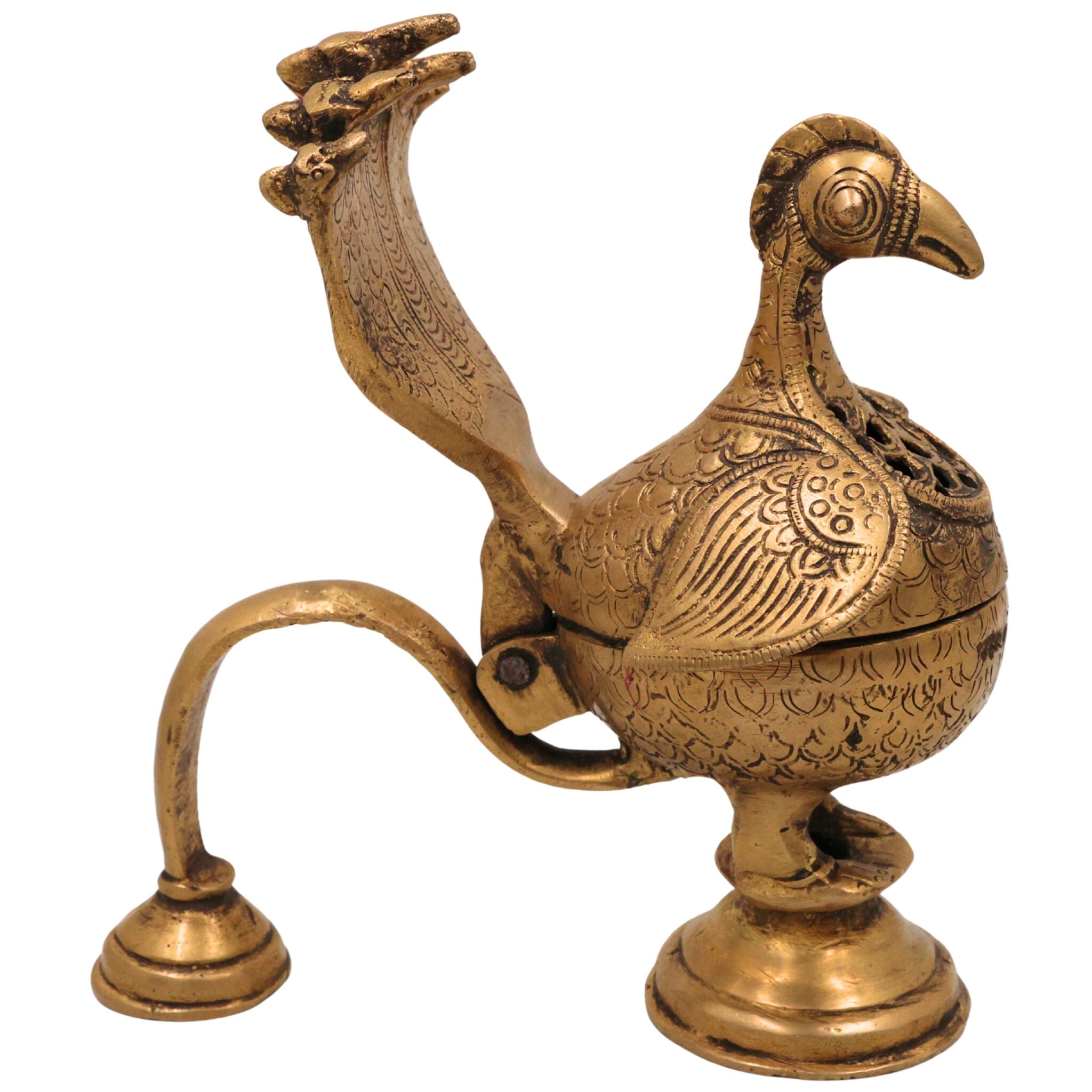 Brass Peacock Dhoopdani, Handcrafted Incense burner, Loban burner home Purifying, Gold, 6.5 Inch, 1 Piece