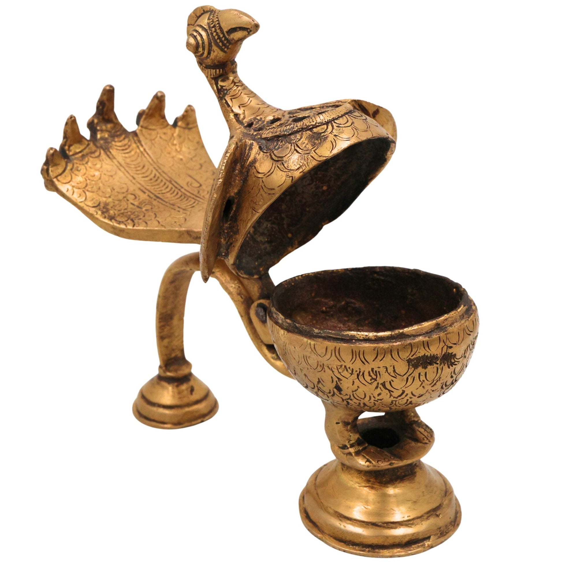 Brass Peacock Dhoopdani, Handcrafted Incense burner, Loban burner home Purifying, Gold, 6.5 Inch, 1 Piece