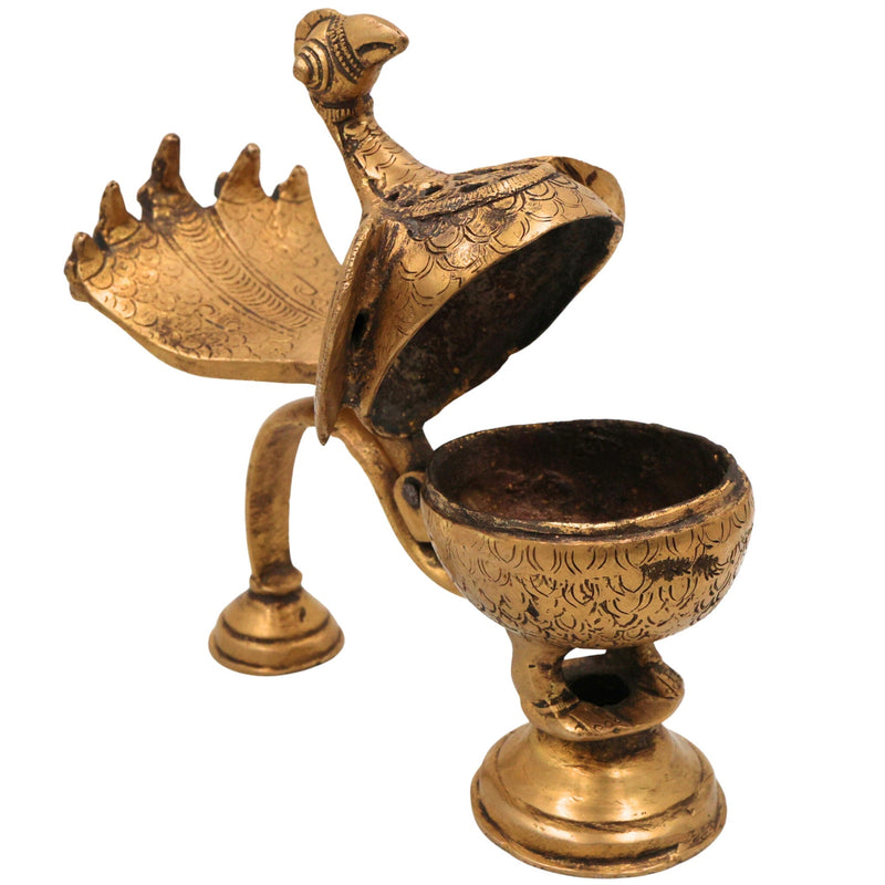 Brass Peacock Dhoopdani, Handcrafted Incense burner, Loban burner home Purifying, Gold, 6.5 Inch, 1 Piece