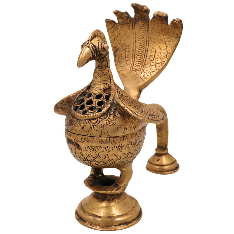 Brass Peacock Dhoopdani, Handcrafted Incense burner, Loban burner home Purifying, Gold, 6.5 Inch, 1 Piece