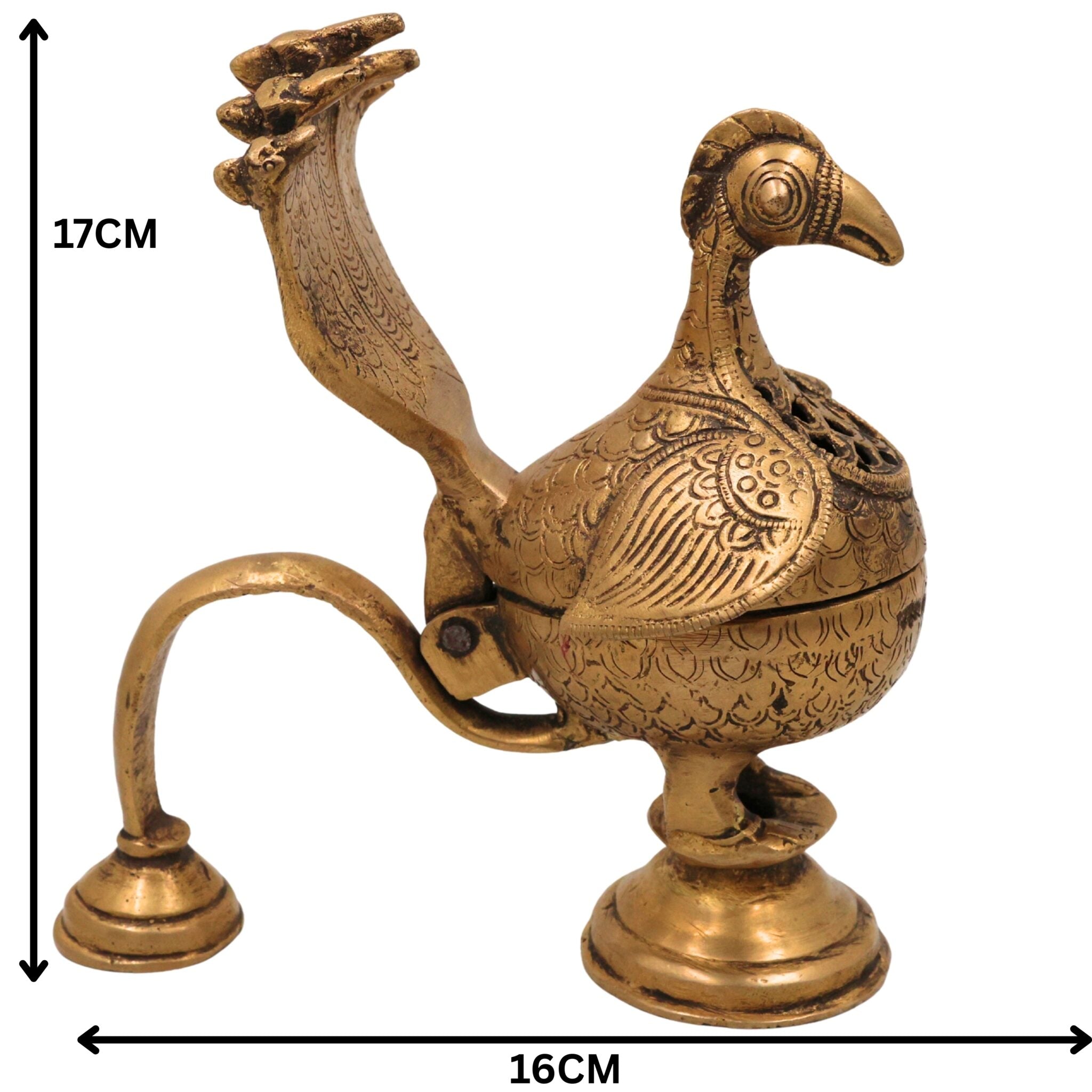 Brass Peacock Dhoopdani, Handcrafted Incense burner, Loban burner home Purifying, Gold, 6.5 Inch, 1 Piece