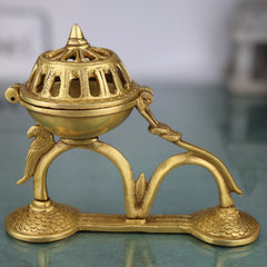 Brass DoopDani | Handcrafted Incense Doop Dani Burner for Pooja And Home Decorative, Gold, 5.5 Inch, 1 Piece
