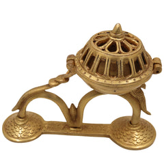 Brass DoopDani | Handcrafted Incense Doop Dani Burner for Pooja And Home Decorative, Gold, 5.5 Inch, 1 Piece