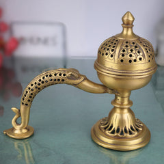 Brass Doopa Dani | Handcrafted Pooja Incense Dhoop burner Holder, Auspicious Decorative Dhuna loban burner, Gold, 7.5 Inch, 1 Piece