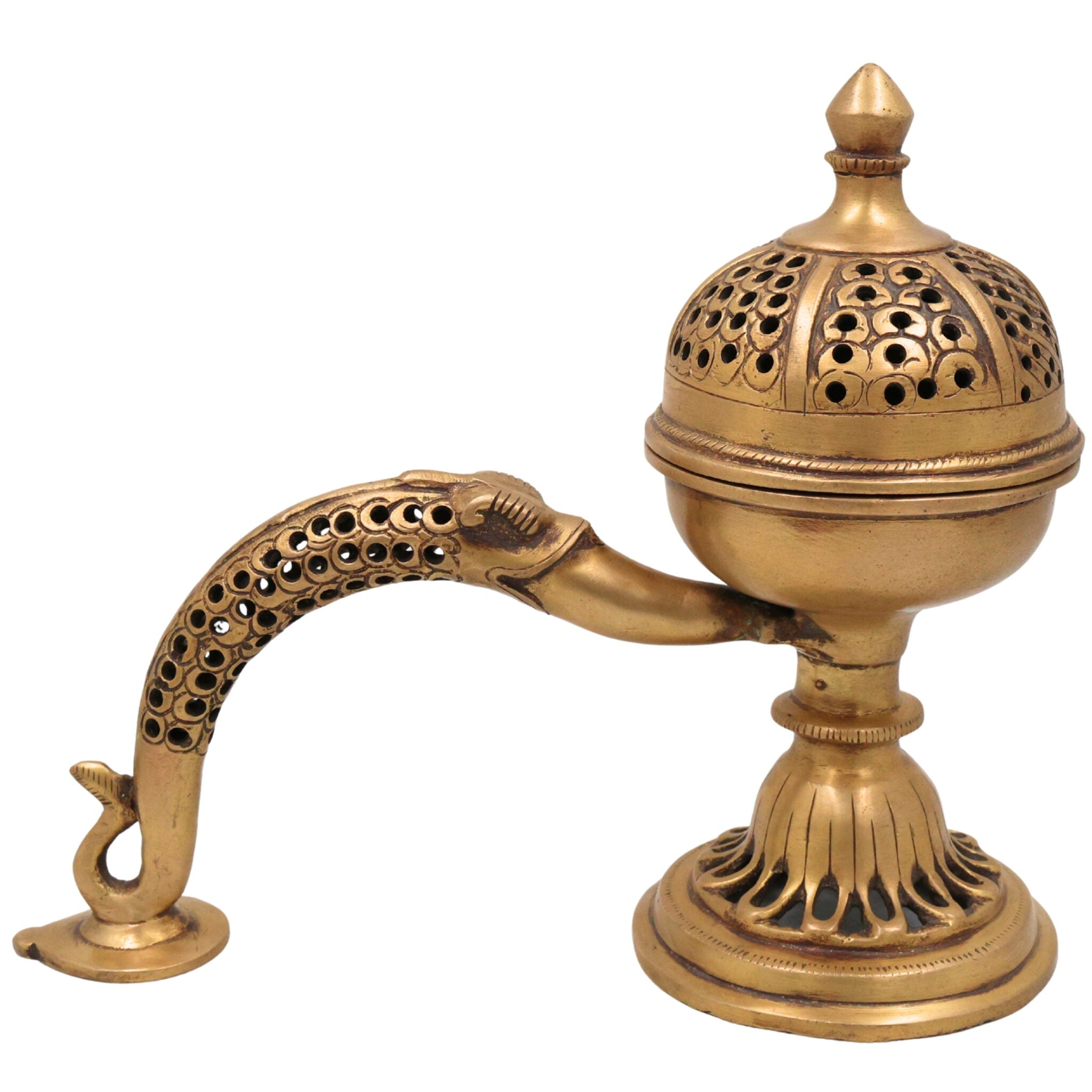 Brass Doopa Dani | Handcrafted Pooja Incense Dhoop burner Holder, Auspicious Decorative Dhuna loban burner, Gold, 7.5 Inch, 1 Piece