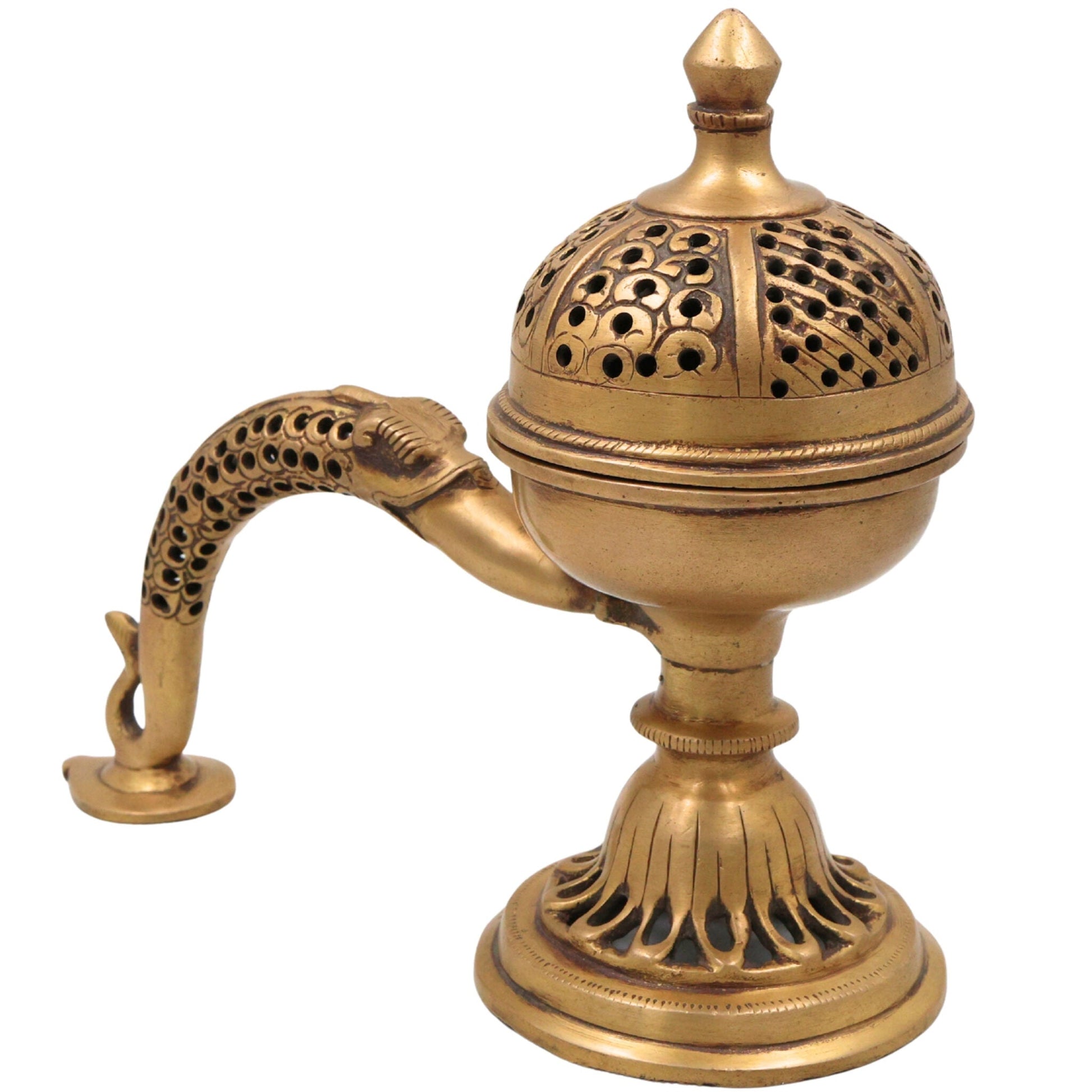 Brass Doopa Dani | Handcrafted Pooja Incense Dhoop burner Holder, Auspicious Decorative Dhuna loban burner, Gold, 7.5 Inch, 1 Piece