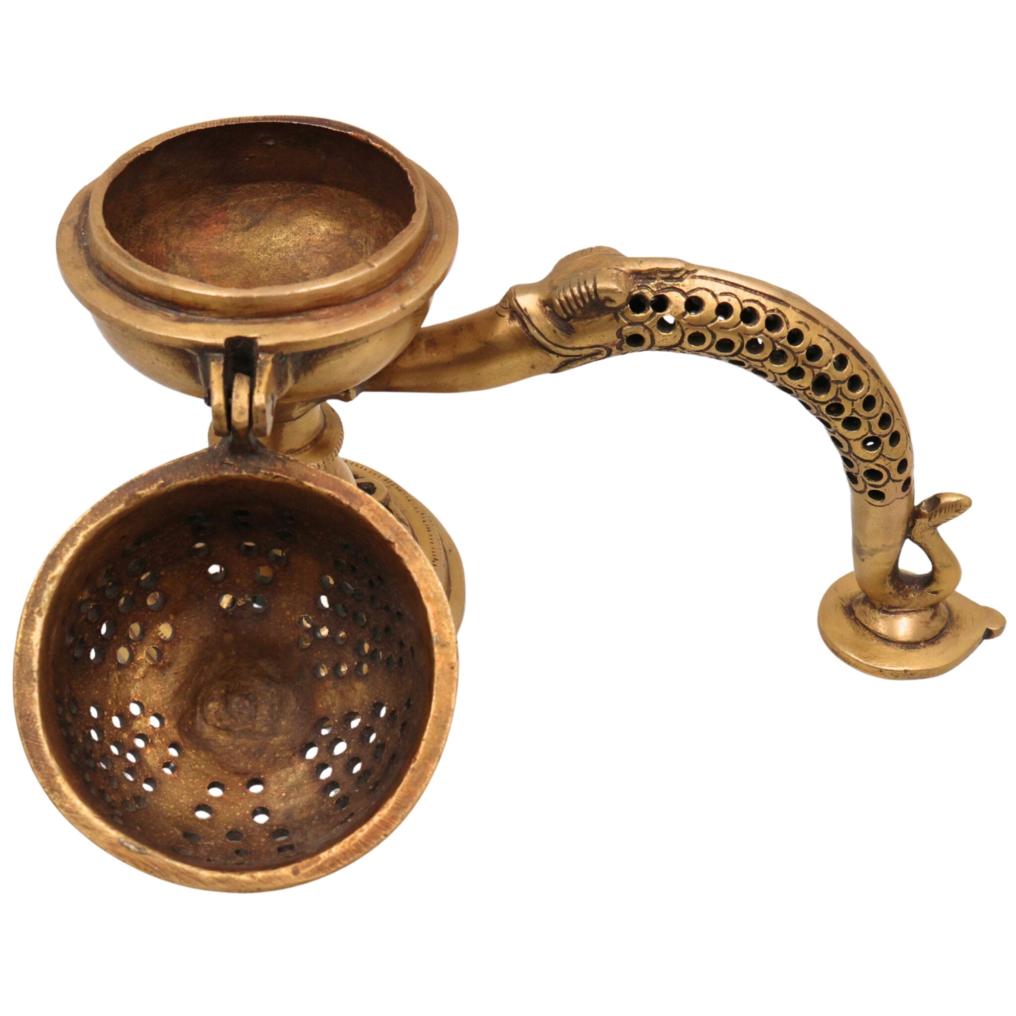 Brass Doopa Dani | Handcrafted Pooja Incense Dhoop burner Holder, Auspicious Decorative Dhuna loban burner, Gold, 7.5 Inch, 1 Piece