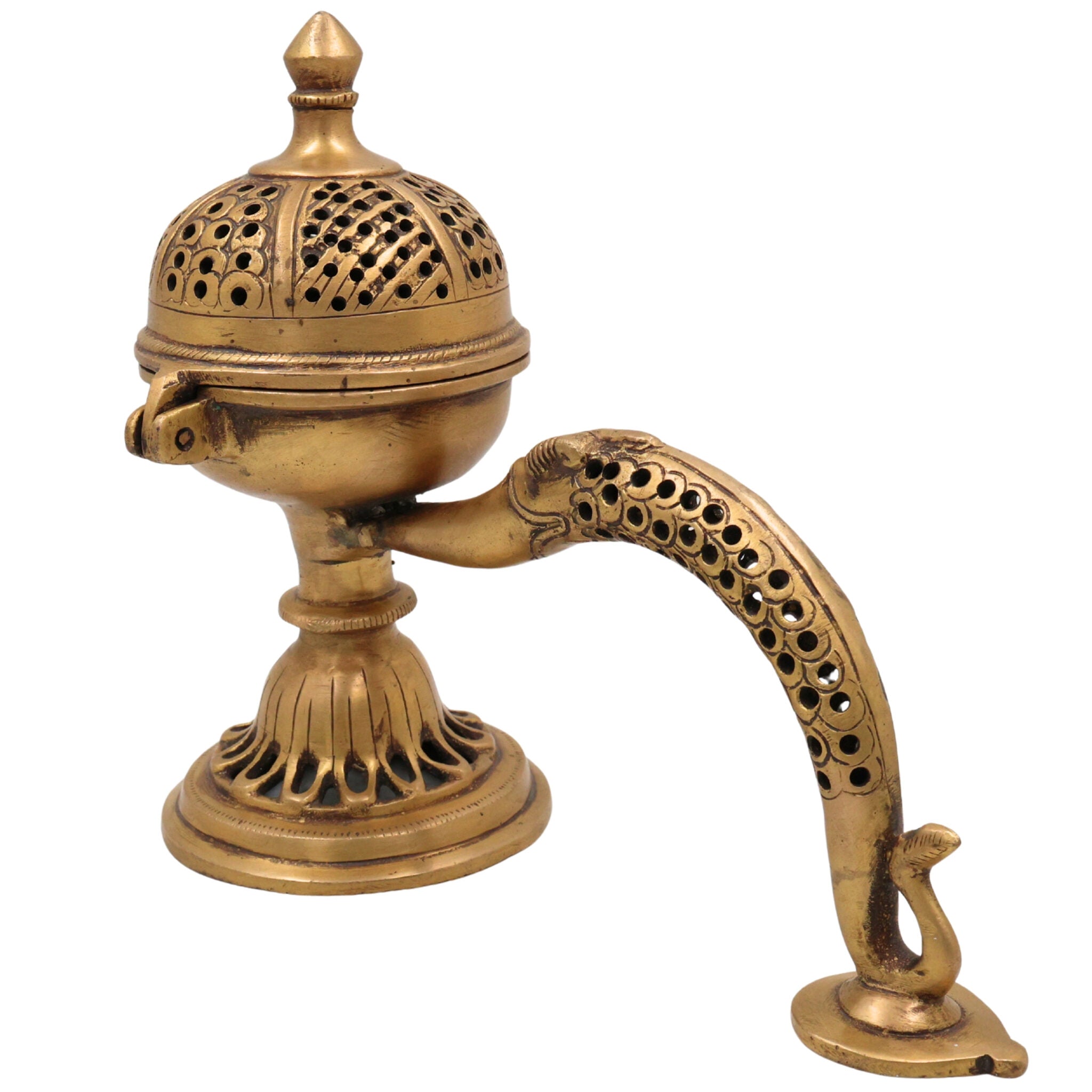 Brass Doopa Dani | Handcrafted Pooja Incense Dhoop burner Holder, Auspicious Decorative Dhuna loban burner, Gold, 7.5 Inch, 1 Piece