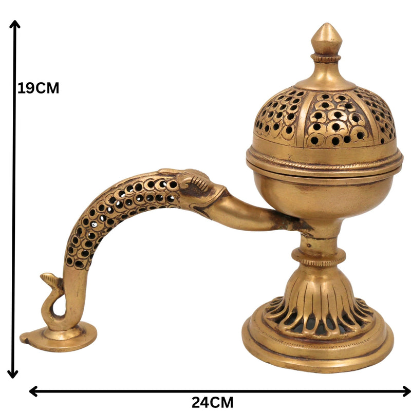 Brass Doopa Dani | Handcrafted Pooja Incense Dhoop burner Holder, Auspicious Decorative Dhuna loban burner, Gold, 7.5 Inch, 1 Piece