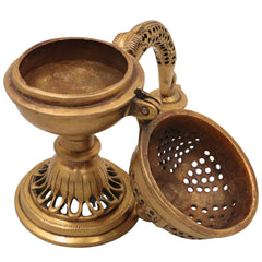 Brass Doopa Dani | Handcrafted Pooja Incense Dhoop burner Holder, Auspicious Decorative Dhuna loban burner, Gold, 7.5 Inch, 1 Piece
