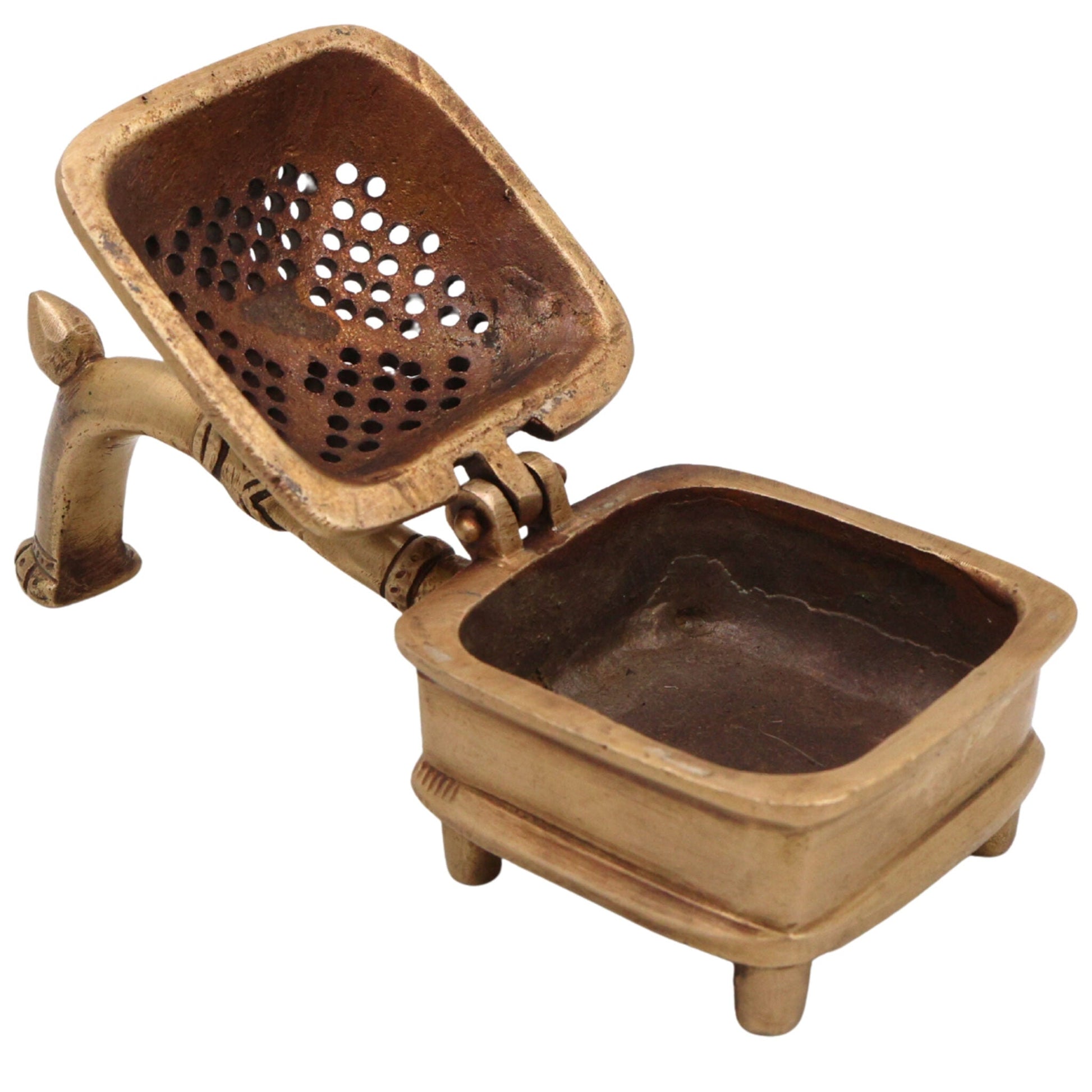 Brass Doopa Dani, Handcrafted Traditional Dhoop Incense Burner for Pooja, Meditation & Home Decor, Gold, 2.5 Inch, 1 Piece
