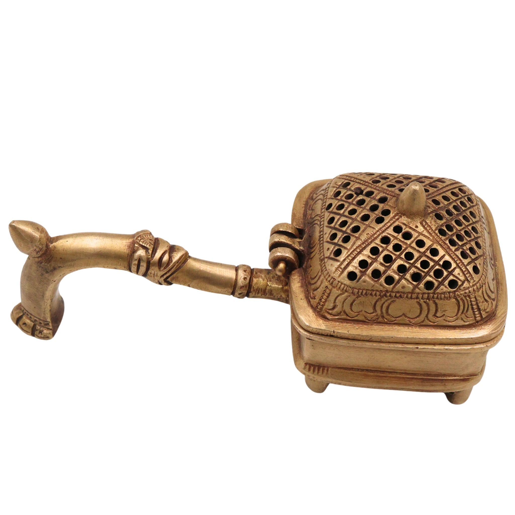 Brass Doopa Dani, Handcrafted Traditional Dhoop Incense Burner for Pooja, Meditation & Home Decor, Gold, 2.5 Inch, 1 Piece
