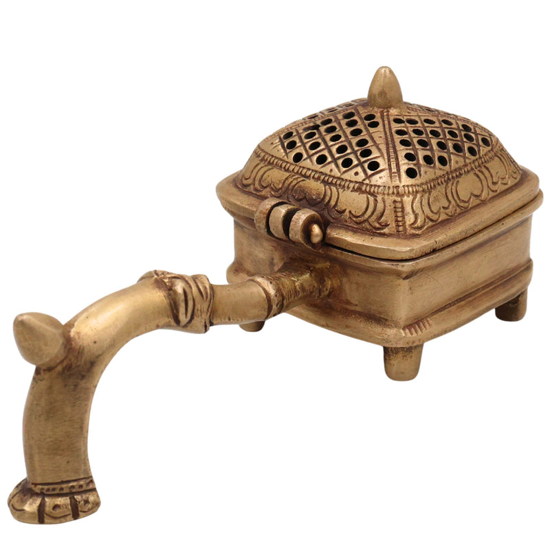Brass Doopa Dani, Handcrafted Traditional Dhoop Incense Burner for Pooja, Meditation & Home Decor, Gold, 2.5 Inch, 1 Piece