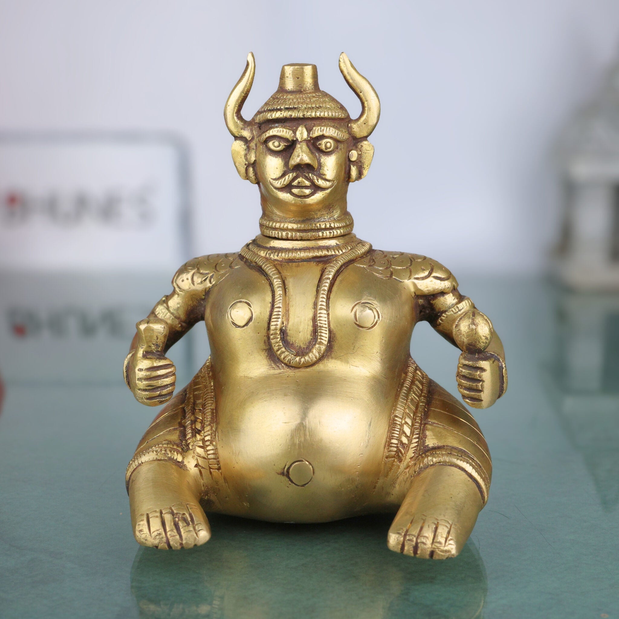 Brass Man Lamp Diya Idol | Handcrafted Traditional Oil Lamp for Pooja, Meditation & Home Decor, Gold, 5.5 Inch, 1 Piece