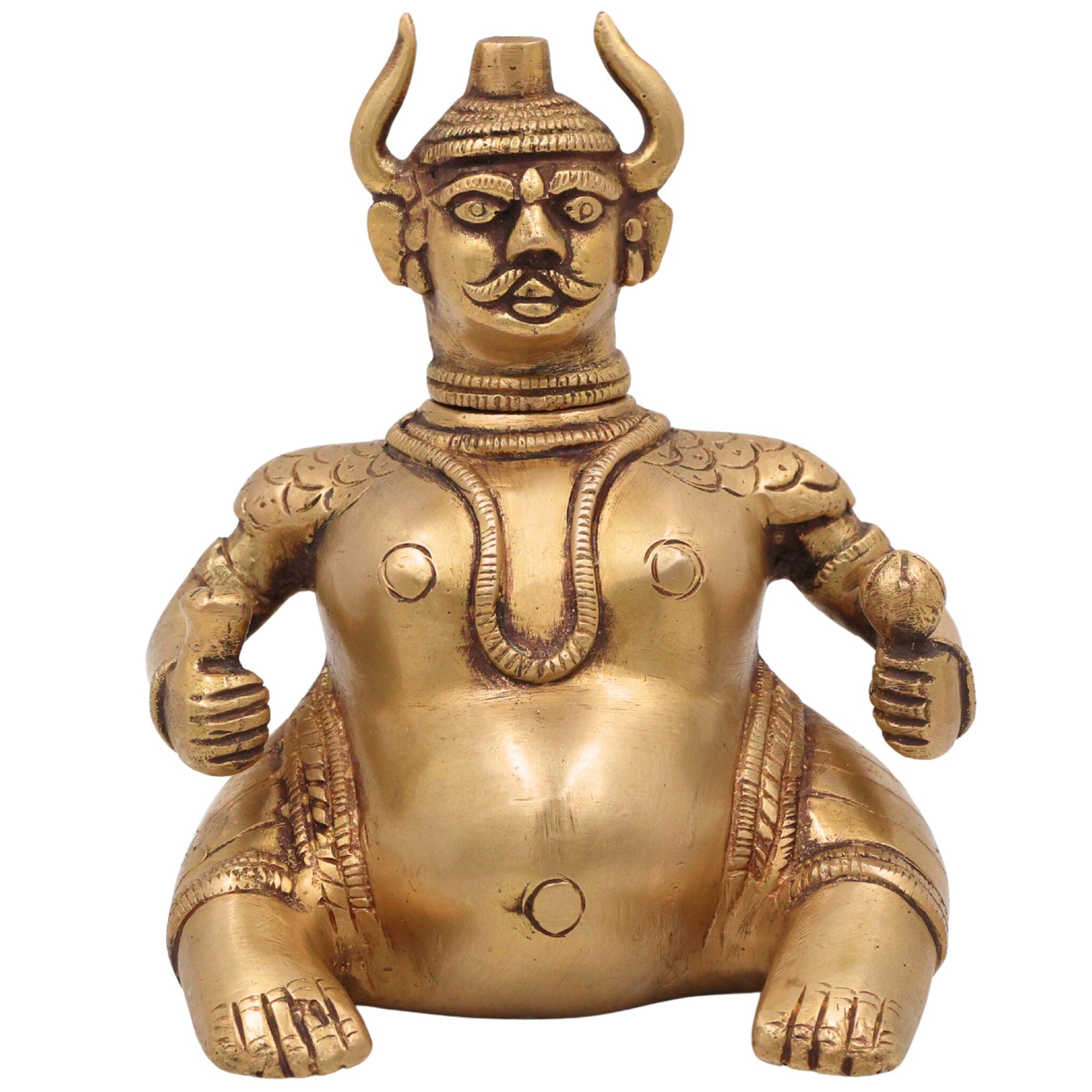 Brass Man Lamp Diya Idol | Handcrafted Traditional Oil Lamp for Pooja, Meditation & Home Decor, Gold, 5.5 Inch, 1 Piece